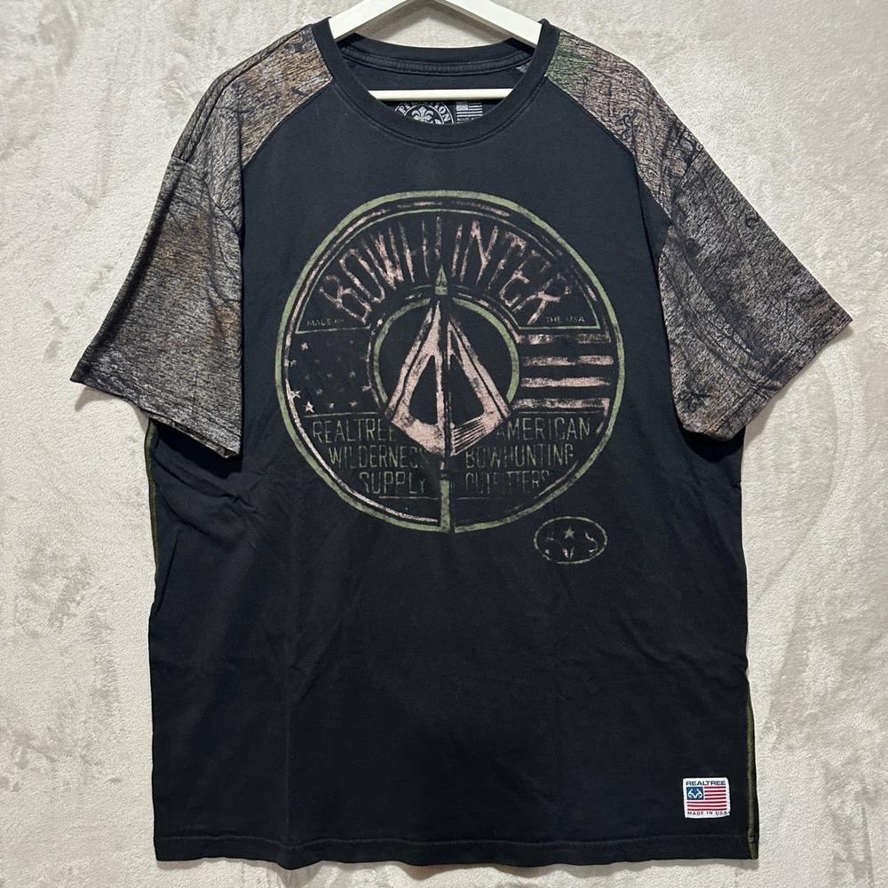 Affliction Realtree Bowhunter Camo Raglan T-Shirt Mens 3XL Black Hunting Graphic